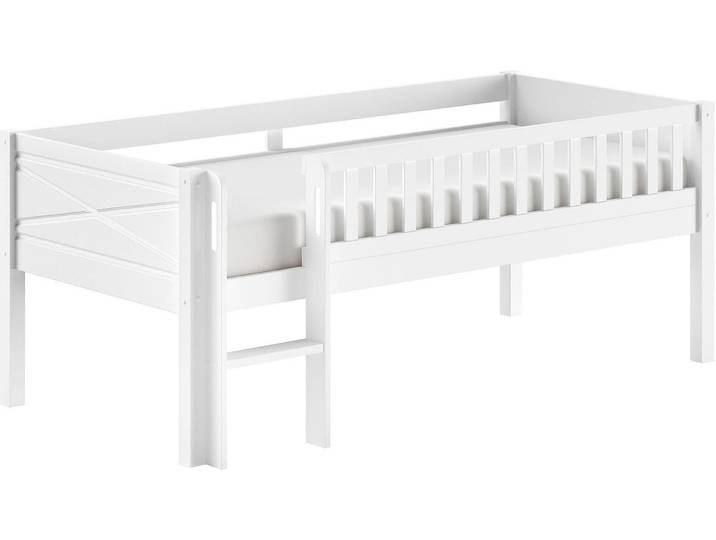 Spielbett VIPACK Scott mit niedriger Einstiegshöhe, inkl. Leiter und Rolllattenrost , weiss (weiß, weiß, weiß), B:104,7cm H:83cm L:208cm, Betten, Spielbett, in Kiefer massiv, weiss 90x200 cm, wahlweise ohne und mit Rollboxen