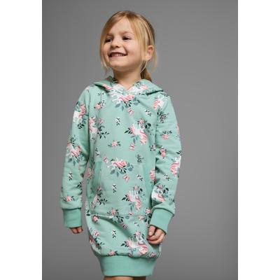 Sweatkleid KIDSWORLD "Einhorn", Mädchen, Gr. 92/98, N-Gr, grün (mint, bedruckt), Sweatware, Obermaterial: 95% Baumwolle, 5% Elasthan, bedruckt, mehrfarbig, tailliert ca. Mitte Oberschenkel, Bündchen, Kleider Sweatkleid, bis Mitte des Oberschenkels,...
