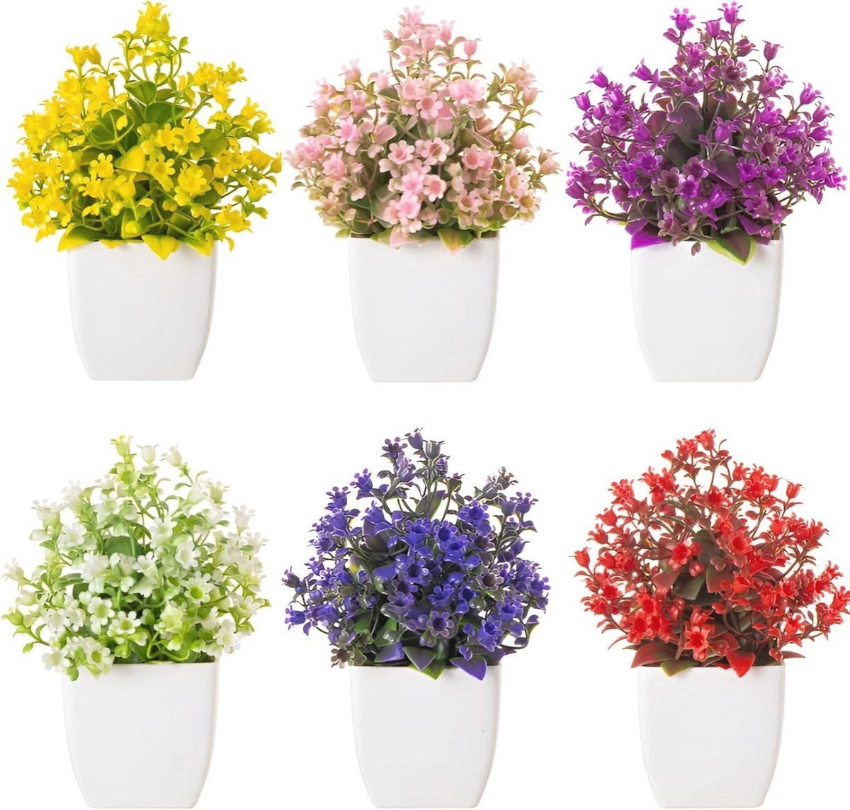 Set van 6 veelkleurige kunstbloemen in pot voor huisdecoratie