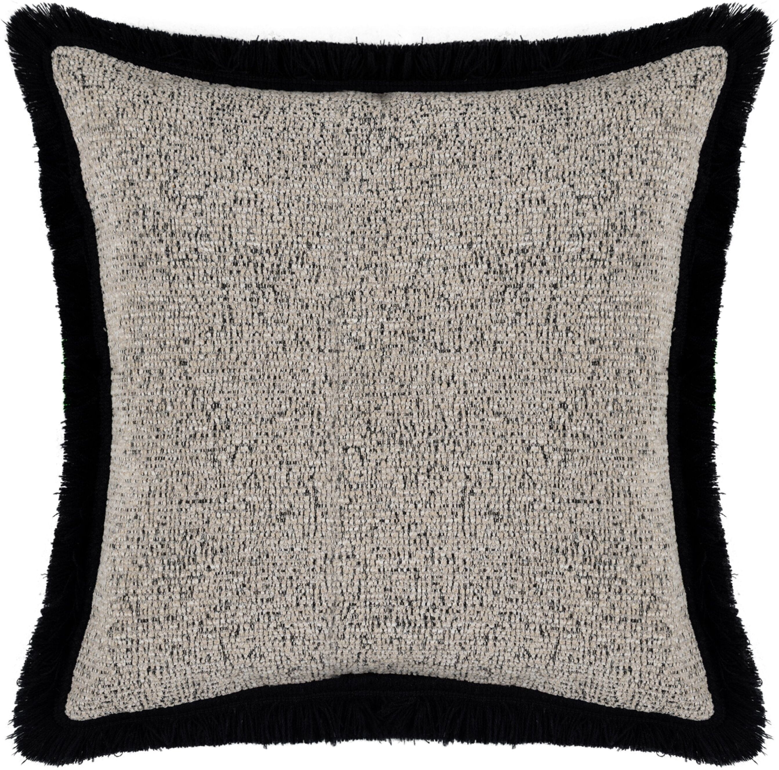 Araminta Greige Textured Cushion with Black Fringe Detail- 45x45cm