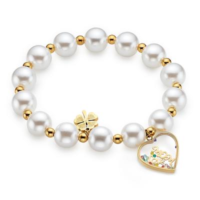 Armband FIRETTI "Schmuck, Geschenk, Armschmuck, Herz und Kleblatt "MOM Love", gold (gelbgoldfarben, weiß), Armbänder, Damen, 16,5cm, Edelstahl Perlen Silikon, Edelstahl, Perlen, Silikon, Armband, mit Perle (synth.)