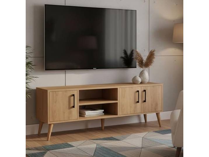 Dmora TV-Ständer Tiaki 150x34x52 cm Braun, 1 Regal, 2 Fächer