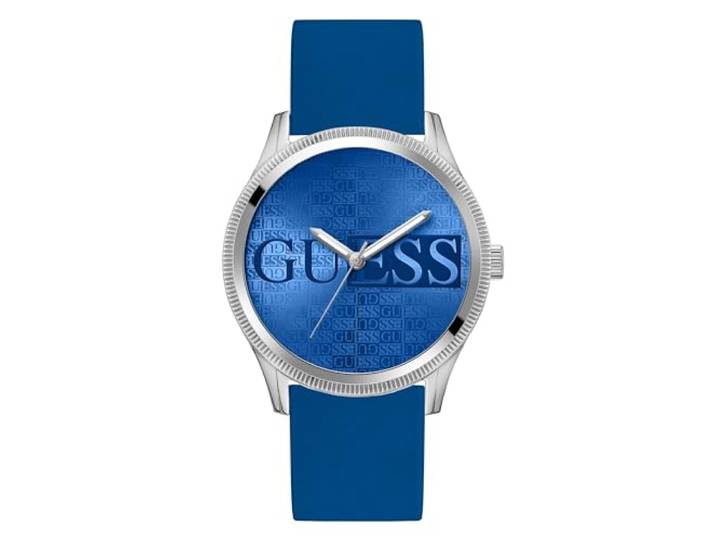 GUESS Reputatie siliconen herenhorloge, zilver/blauw., Klassiek