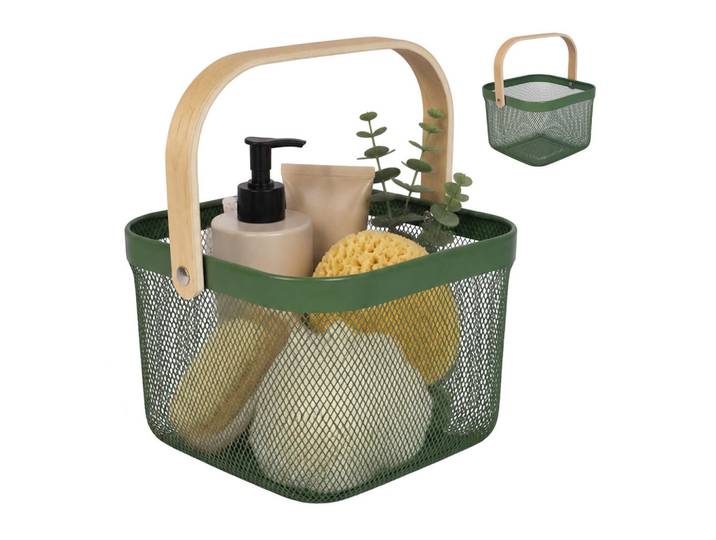 Relaxdays Drahtkorb Mint 2er-Set Metall, Türkis, Metall, Holz, 26x17.5x24.5 cm, Ordnen & Aufbewahren, Deko- & Aufbewahrungsboxen