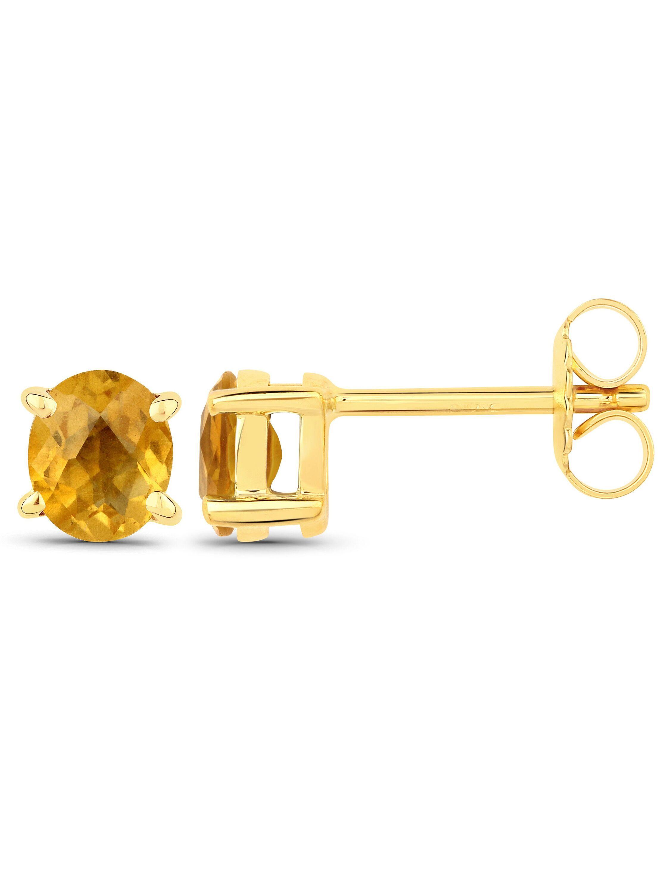Vira Jewels Ohrstecker 925-Sterling Silber vergoldet Glänzend Citrin gelb