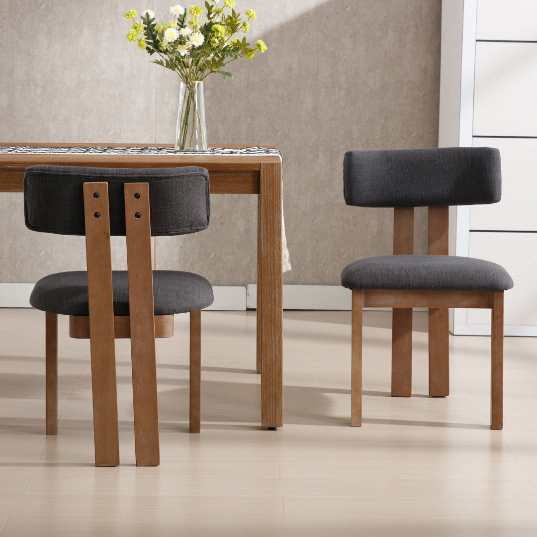 17 Stories Upholstered Dining Chairs Rustic Countryside Wooden Kitchen Chairs Mid Century Side Chairs for Living Room/Lounge/Restaurant Charcoal/Brown Wood 76.5cm H X 47cm W X 51cm D