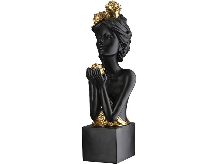 Skulptur GILDE Skulptur Frau Rosenliebe schwarz , schwarz, B:14cm H:42cm T:16cm, Kunstharz, Dekofiguren, Skulptur, Frauenfigur Rosenmotiv romantische Skulptur edle Dekoration