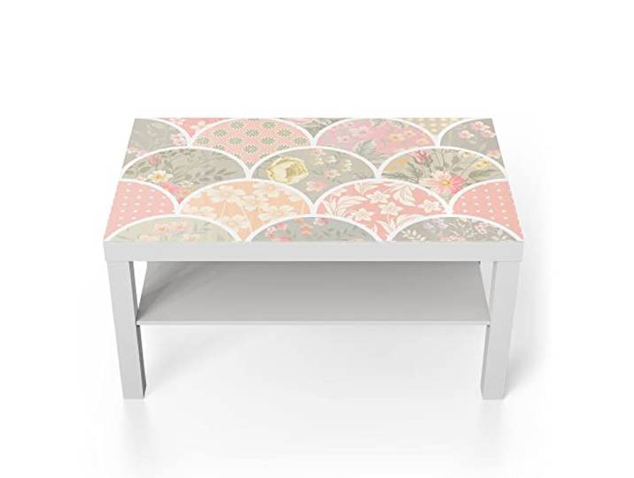 DEQORI Glastisch weiß groß 90x50 cm Motiv Blumiges Schuppenmuster ausgefallener Beistelltisch aus Glas Hochglanz Couchtisch fürs Wohnzimmer moderner Couch Tisch mit Design
