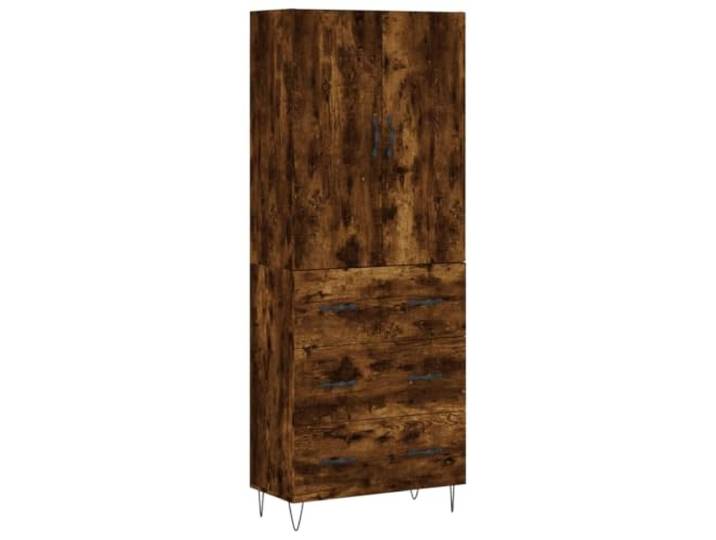 Roanoer Highboard Räuchereiche 69,5x34x180 cm Holzwerkstoff Schrank Schlanker Mehrzweckschrank fürs Wohnzimmer: Robustes Metallgestell bietet Halt, geschlossene Türen schaffen Struktur.