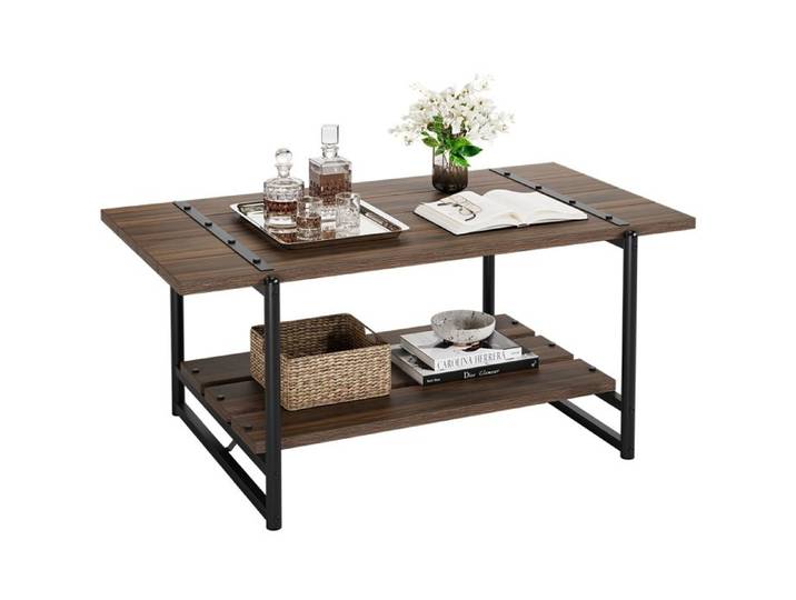 Table basse - PROMIRACAL - Table basse industrielle - Bois massif - 2 étages - Rectangulaire