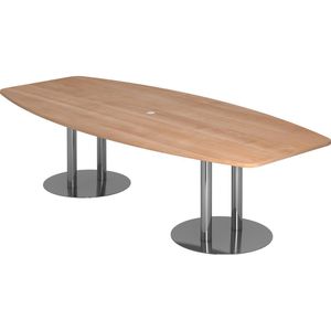 Hammerbacher Konferenztisch KT28S, Tonnenform, 280 x 74 x 85 / 130cm, nussbaum / chrom