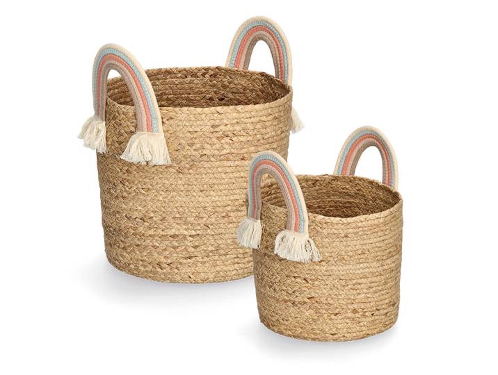 Wäschekorb ZELLER PRESENT Rainbow , beige (natur), Wäschesammler, Wäschekorb, Aufbewahrungskorb/Seegras / Baumwolle
