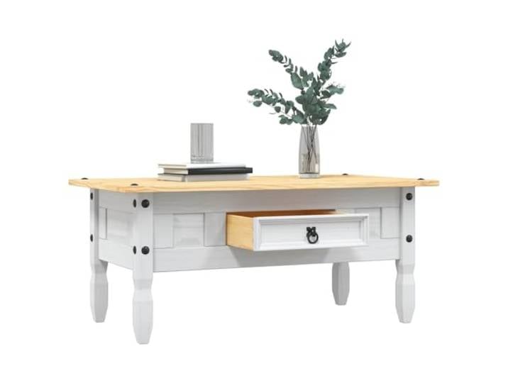 HEFZGDB Mexiko-Stil Kiefernholz Couchtisch Weiß 100x55x44 cm mit Schublade - Massiver Beistelltisch für Wohnzimmer im Rustikalen Design - Hochwertige Tischplatte und Einfacher