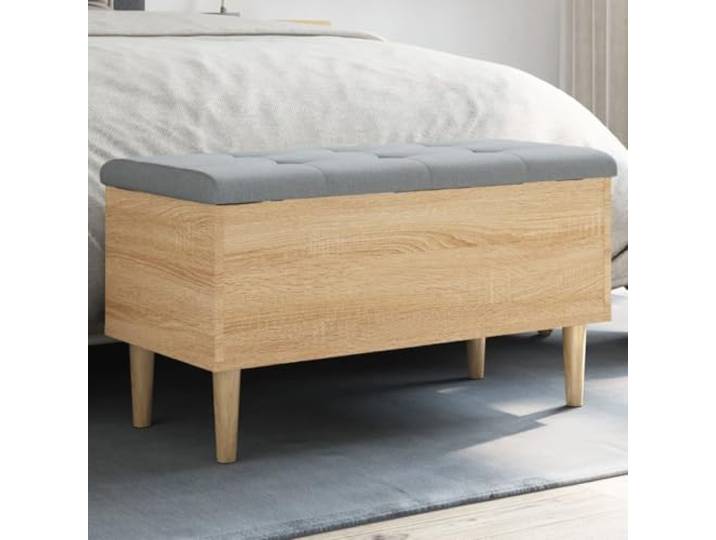 VIHHQGC Sitzbank mit Stauraum Sonoma-Eiche 82x42x46 cm Holzwerkstoff Gepolstertes Sitzkissen, stabiler Holzrahmen, Deckel mit Scharnieren, belastbar bis 110 kg, vielseitig nutzbar