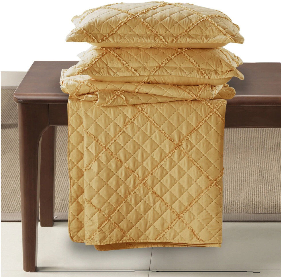 SHAZ HOME Microfiber Floral and Geometric Bedspread with Pillow Shams Mustard Single Bedspread + 1 Standard Sham