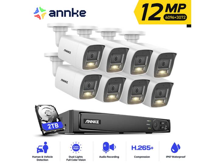 ANNKE 12MP caméra CCTV vidéo Kits de sécurité intelligente double lumière sécurité 8CH NVR couleur et IR Vision nocturne caméra de Surveillance