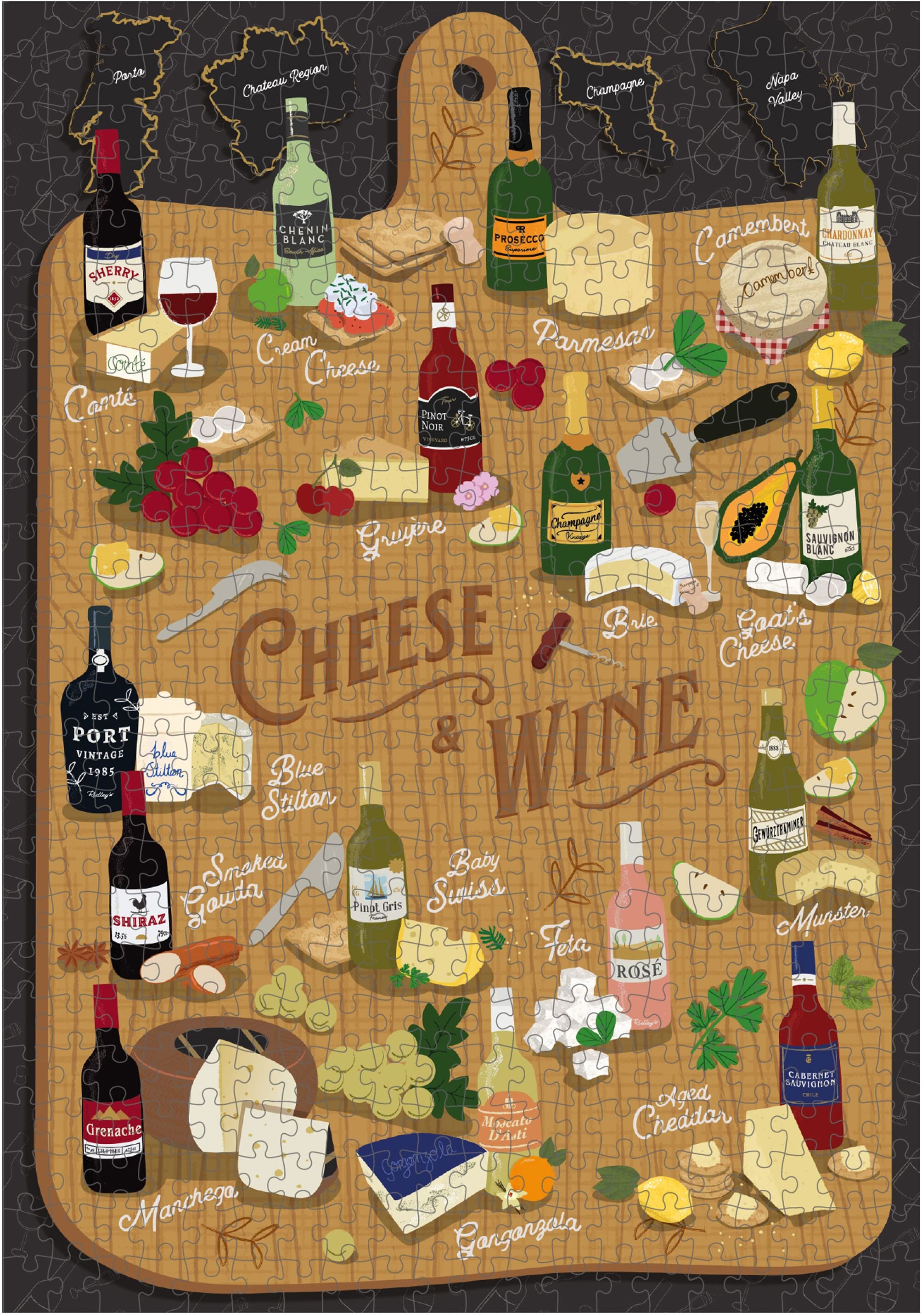 Chronicle Books 500 Piece Cheese and Wine Jigsaw Puzzle by Ridley's Games
