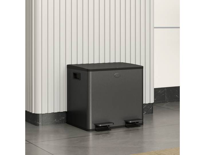 HOMCOM Poubelle 2 Sections 15L Acier Inox Noir