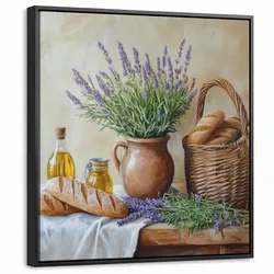 LEINWAND Bilder mit Rahmen - Lavendel - Brot - Stilleben - 50x50