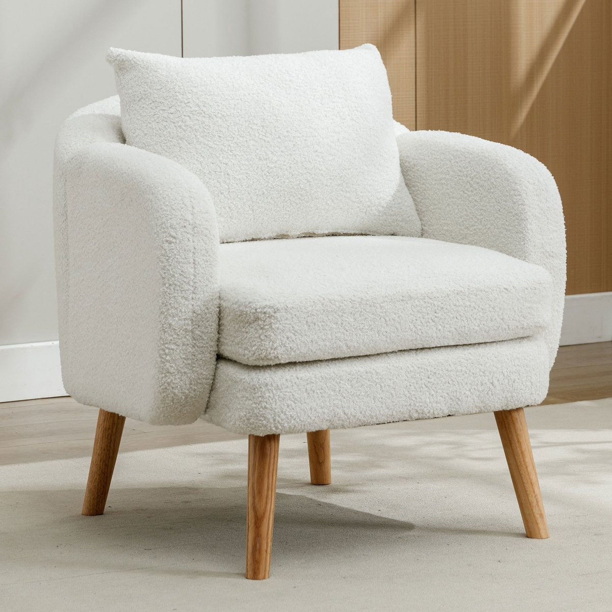 Stilvora Sessel 1-persoons fauteuil met kussen in witte teddystof