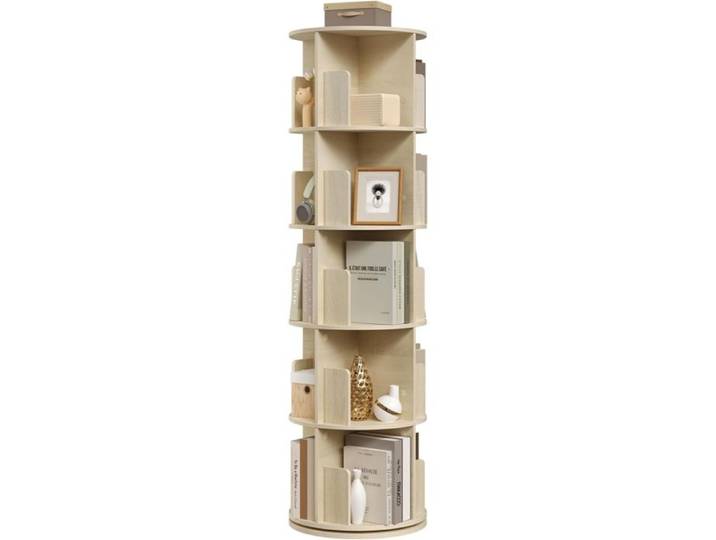 Bibliothèque Rotative - EUGAD Étagère Rangement pivotante - 5 Niveaux 20 Compartiments- Chêne Clair