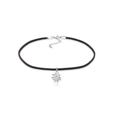 Collier ELLI "Choker mit Anhänger Edelweiss 925 Sterling Silber" Gr. 32, silber, Halsketten, Damen, 32, ohne Stein, Silber 925 (Sterlingsilber), L: 32, Collier