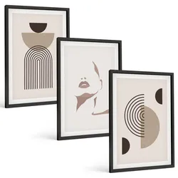 BILDER SET 3er Set - 40x60 cm Schwarzer Rahmen - Abstrakte Formen und Gesicht
