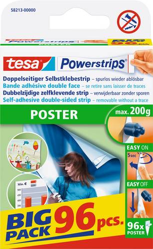 tesa POWERSTRIPS Poster Doppelseitiger Klebestreifen Weiß Inhalt: 96 St.