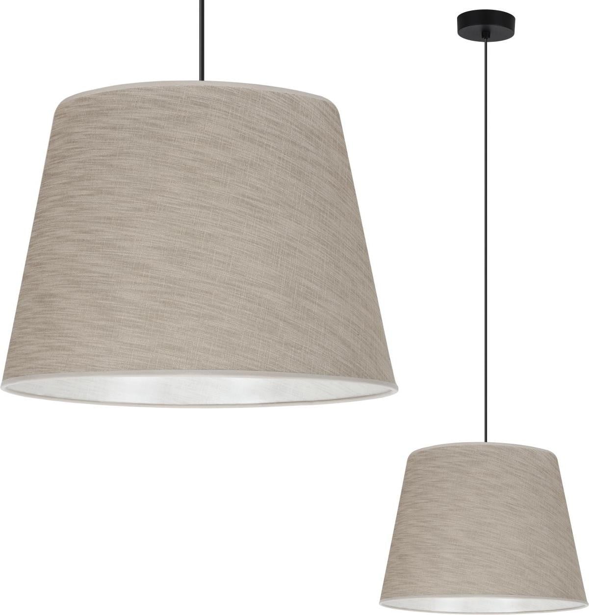 LIGHT HOME Hanglamp met beige linnen kegelvormige lampenkap, zwart, diameter: 38 cm