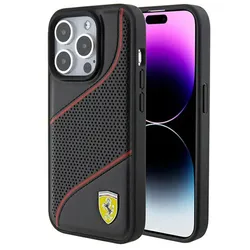 Ferrari Perforated Waves Metal Logo - Hülle für iPhone 15 Pro (schwarz)