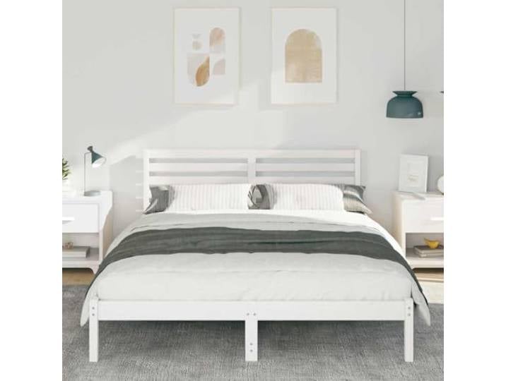KTHLBRH Bettgestell, weiß, 180 x 200 cm, Kiefer massiv Plattform-Design, glatte Oberfläche, minimalistischer Stil, geeignet für Doppelzimmer