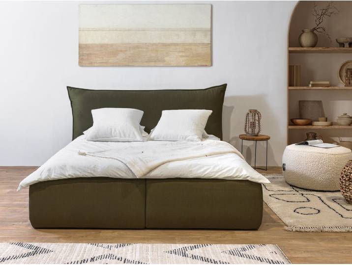 Lit coffre JADE avec tête de lit effet oreiller 140x190