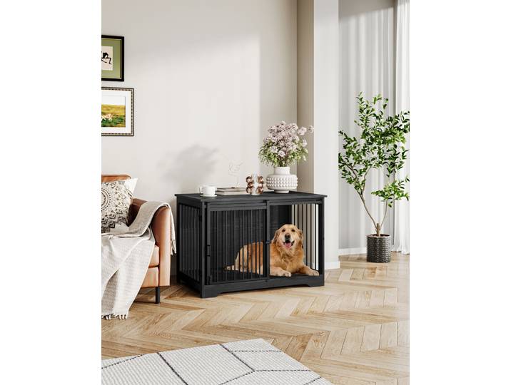 Meuble pour chien, boîte pour chien de 100 cm pour la maison, portes coulissantes, 2 portes, boîte pour chien en bois moderne pour chiens de petite/moyenne/grande taille