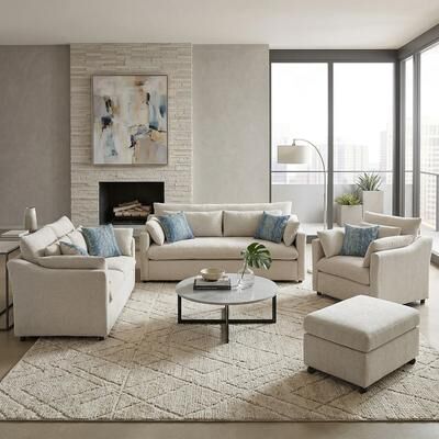 Roundhill Furniture Wilson 4-Piece Living Room Set, Sofa Loveseat Cuddle Chair and Ottoman
