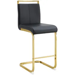 MODFU Barhocker 2er-Set aus Metall und Kunstleder in Schwarz/Gold, mit Fußstütze, Sitzhöhe 63,5 cm