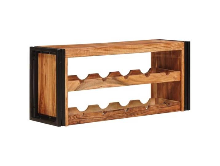Weinregal Massivholz Akazien, Braun, 100x45x33 cm Landhaus- und Industriestil, Eisenrahmen, Wandmontage, geräumig, für Küche und Loft