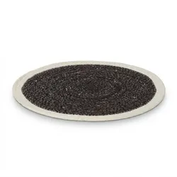 Relaxdays Tischset, 4-teilig, geflochten, Seegras, Ø 37 cm, rundes Platzset für Esstisch, Platzdeckchen, schwarz/creme