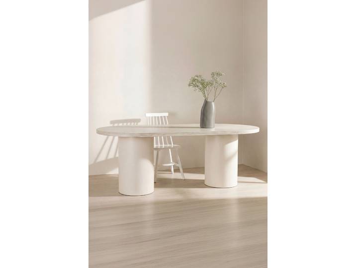 Esstisch VENTURE HOME Narvik, ovaler Esstisch in beiger Steinoptik, 200 × 100 cm , beige (beige, beige, beige), B:100cm H:75cm T:100cm, Tische, Esstisch, Esszimmertisch, MDF, oval, geräumig, beige, zeitlos elegant