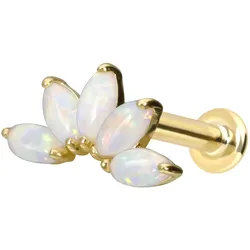 14 Karat Gold Labret mit Innengewinde LOTUSBLÜTE + SYNTHETISCHE OPALE