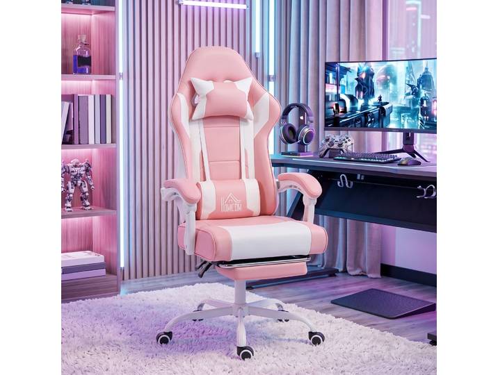 HOMCOM Chaise Gamer Massage Inclinable 155° Repose-pieds Rose
