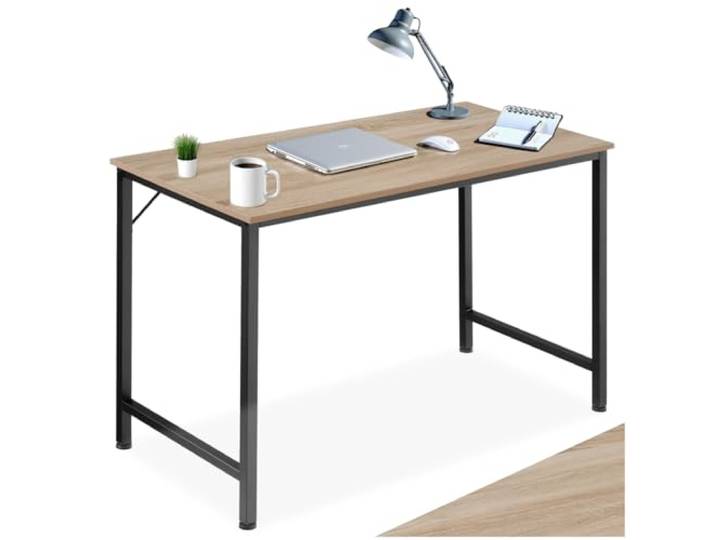 tectake® Schreibtisch, Computertisch, Bürotisch, PC Tisch, Möbel für Arbeitszimmer, Home Office, Büro, Kleiner Schreibtisch, Tischgestell mit Tischplatte - Industrial Holz hell, Eiche Sonoma, 120 cm