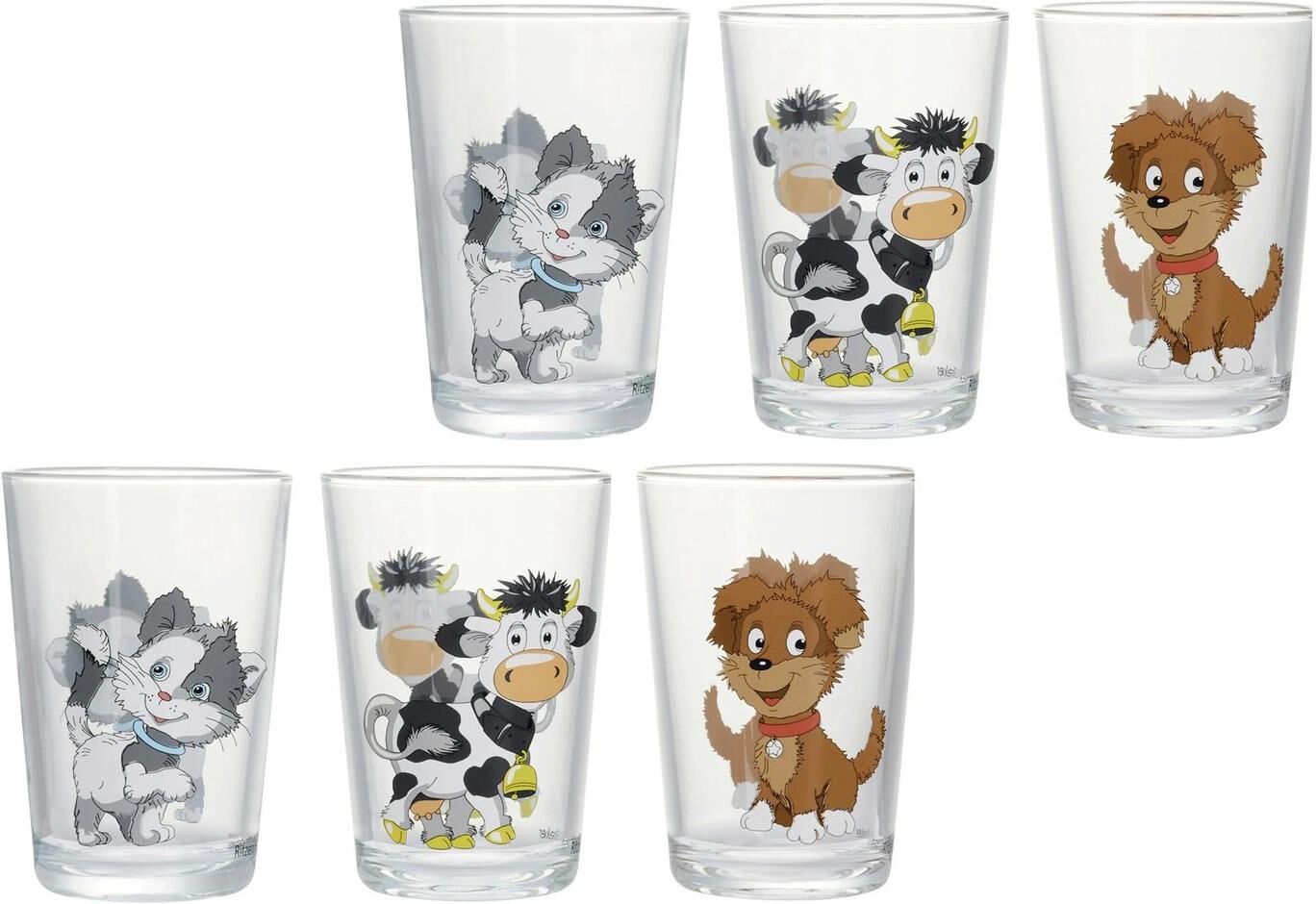 Kinderbecher RITZENHOFF & BREKER "Hoftiere 6 Stück", Kinder, bunt, Glas, Trinkgefässe Kinderbecher bunt Einheitsgröße