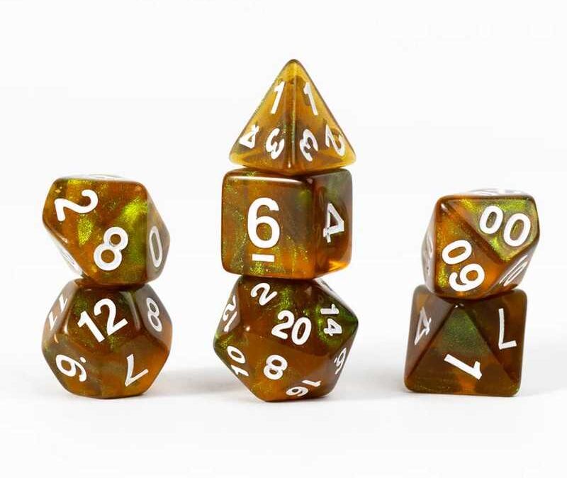 Sirius Dice Treasures Unearthed 7-Piece Polyhedral Dice Set - Peridot for Tabletop Games