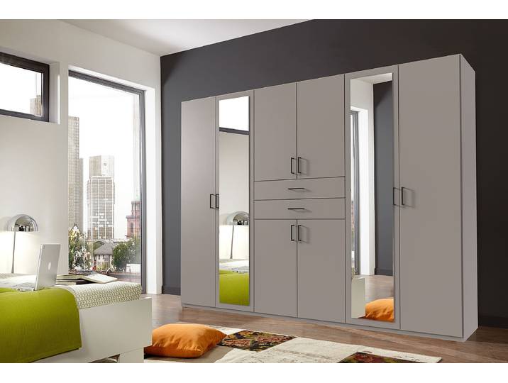 Drehtürenschrank 270cm Grau/Saharagrau Schwarz