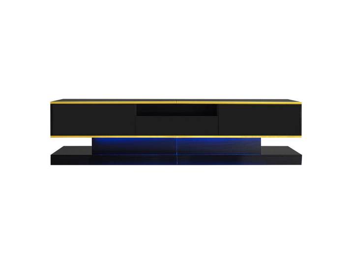 Modenvie Lowboard 180/38/45 cm aus Holzwerkstoff mit LED-Beleuchtung Schwarz/Gold, 180x45x38 cm, Wohnzimmer, TV Möbel, Lowboards, Lowboards stehend