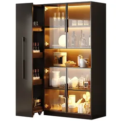 Merax LED Glasvitrine 110×35×160 cm, Vitrinenschrank mit Ausziehregal, Bücherregal & Aufbewahrungsschrank, Hochschrank schwarz