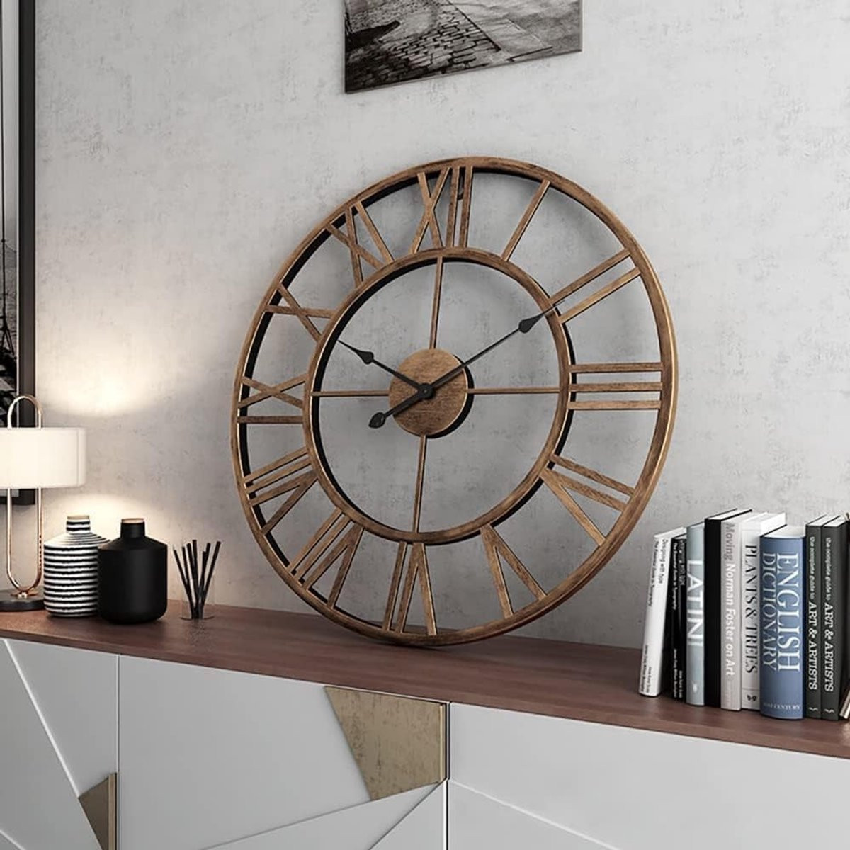 Merkloze Retro Wandklok met Romeinse Cijfers in Vintage Stijl