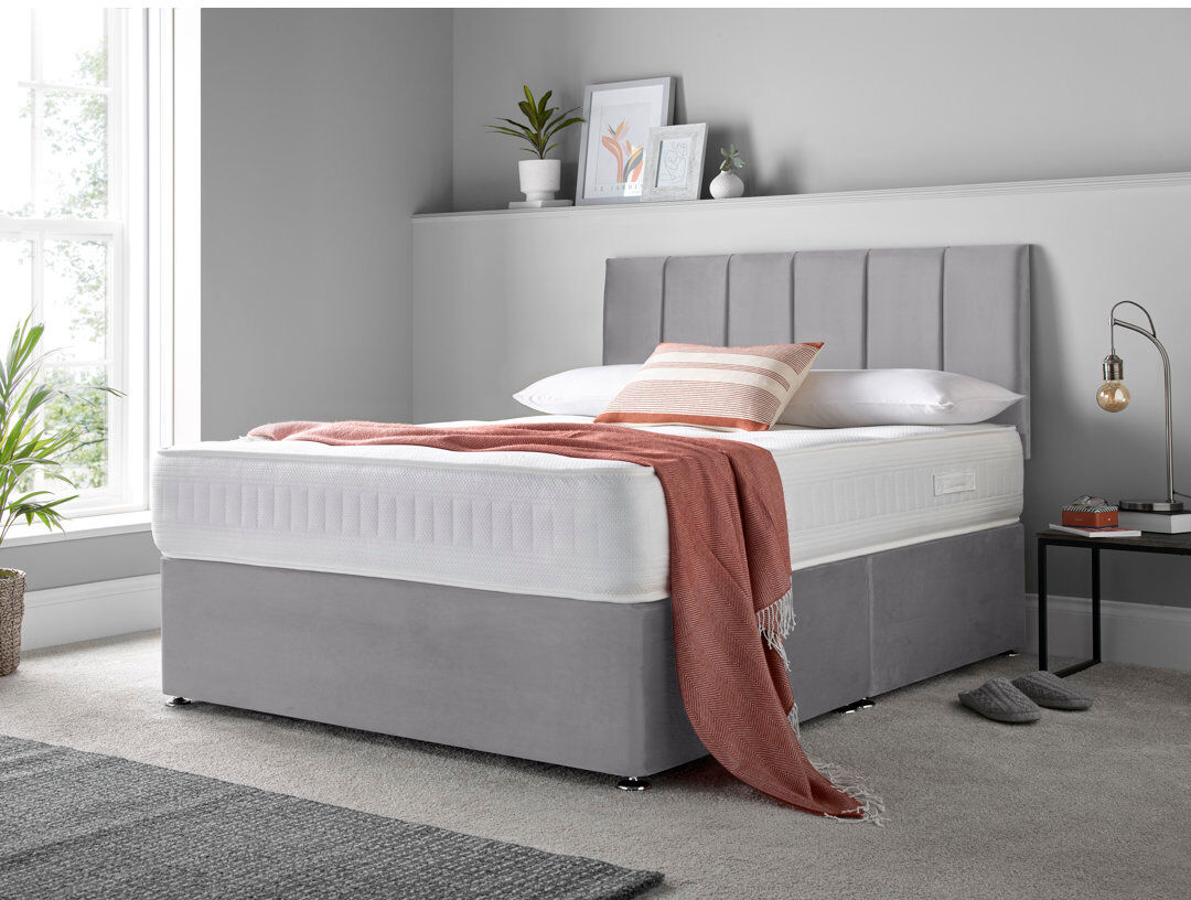 17 Stories Makelah Upholstered 4 Drawers Divan Bed with Mattress Charcoal Double (4"6)