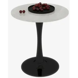 MODFU Couchtisch rund Kunstmarmor Schwarz+Weiß 70x70x72 cm hoher Fuß, minimalistisches Design, vielseitig als Sofa Beistelltisch oder kleiner Esstisch