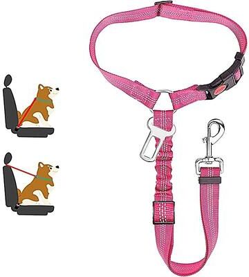 Uplifted Finds New Solid Two in one Dog Harness Leash Adjustable Pet Backseat Safety Belt rose Red